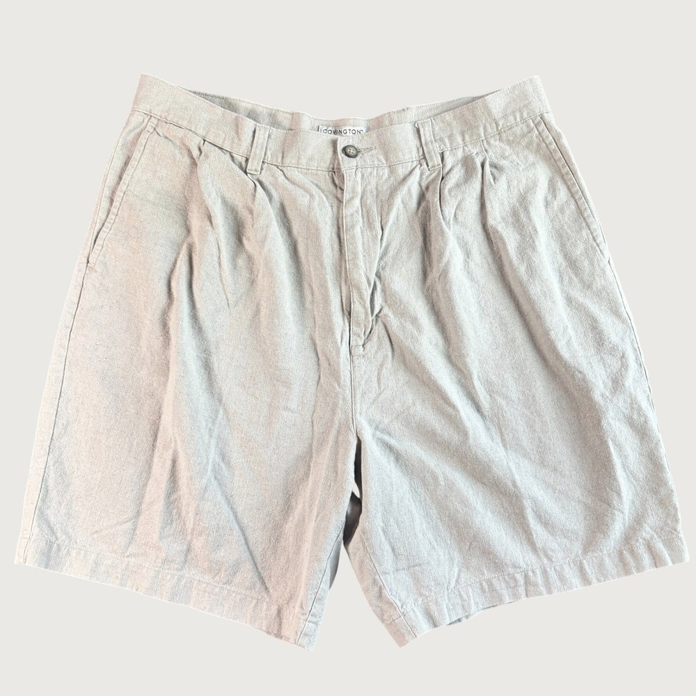 Covington Mens Pleated Shorts 38 Beige Linen Cotton Blend Coastal Classic travel